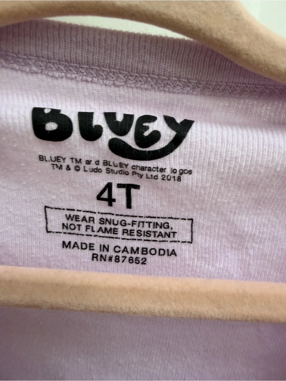 Bluey Girls 4T White Purple Stripe Keepy Uppy Bingo Long Sleeve Pajama Top